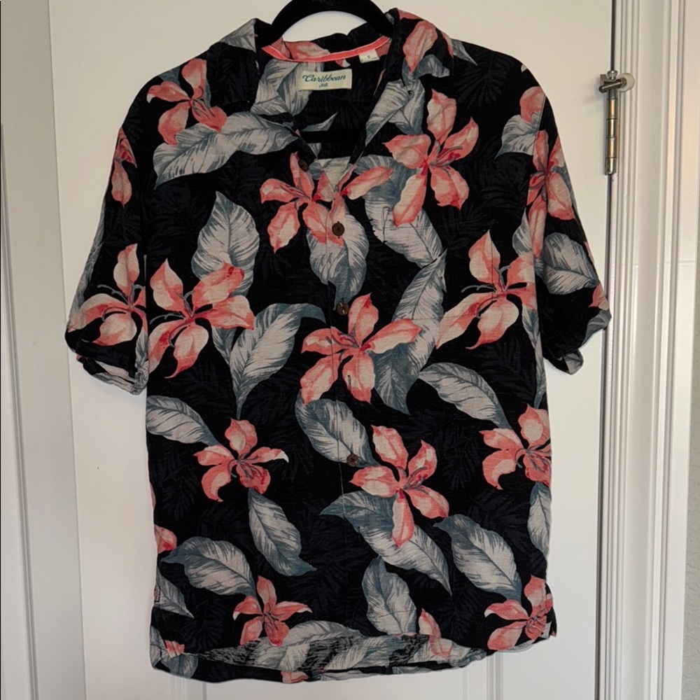 Caribbean Black and Pink Casual Shirt Floral Design